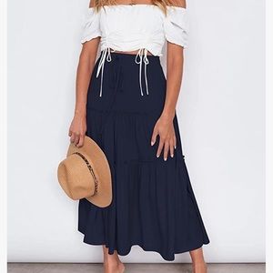 Maxi Skirt with Pockets  navy blue
